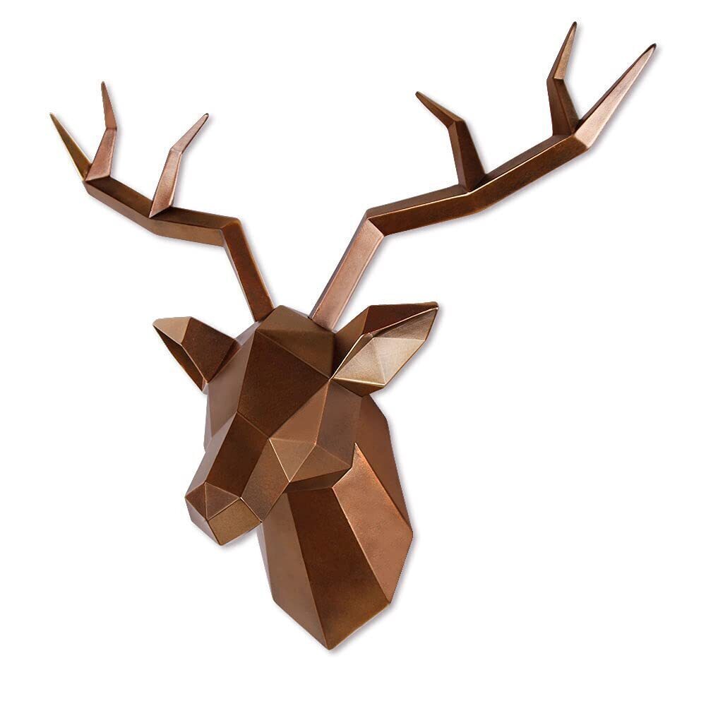 6845 Deer Head Wall Decor Geometrical Antique Copper Deer Antlers Wall